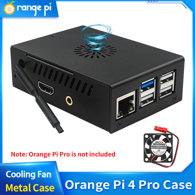 Pi 4 Case - علبة معدنية سوداء واقية لـ Orange