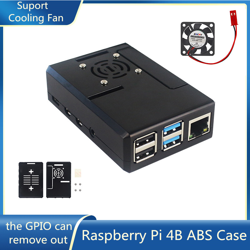 Pi 4 Case - غطاء بلاستيكي أسود من نوع ABS